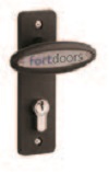 Black lock handle that operates a locking latch to the active leaf.